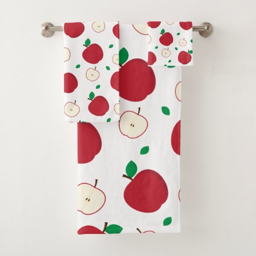 Red Apples and Halved Apples Bath Towel Set