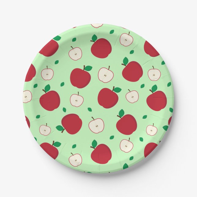 Red Apples and Halved Apples Paper Plates (Front)