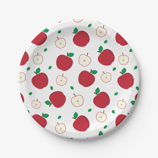 Red Apples and Halved Apples Paper Plates (Front)