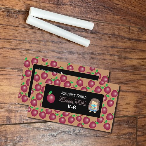 Red Apples and Hedgehog Teacher Business Card