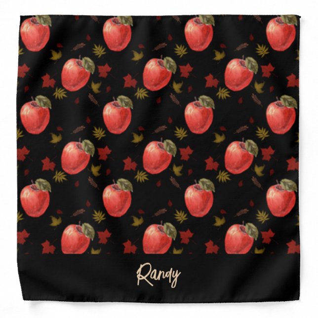 Red apples and leaves on black bandana (Front)