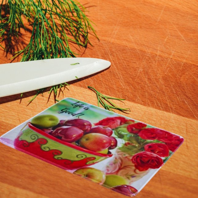 Red Apples and Roses Life is Good  Cutting Board (Creator Uploaded)