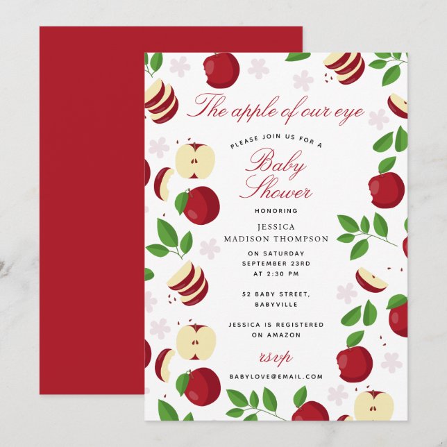 Red Apples Apple of Our Eye Baby Shower Invitation (Front/Back)
