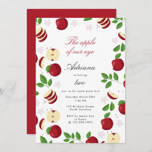 Red Apples Apple of Our Eye Birthday Party Invitation
