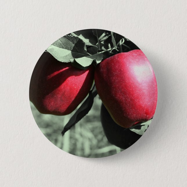Red Apples Black And White Button (Front)