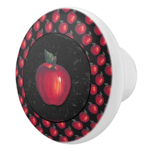 Red  Apples Black Ceramic Knob