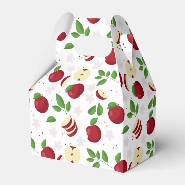 Red Apples, Blossoms & Greenery Pattern Favor Boxes (Front Side)