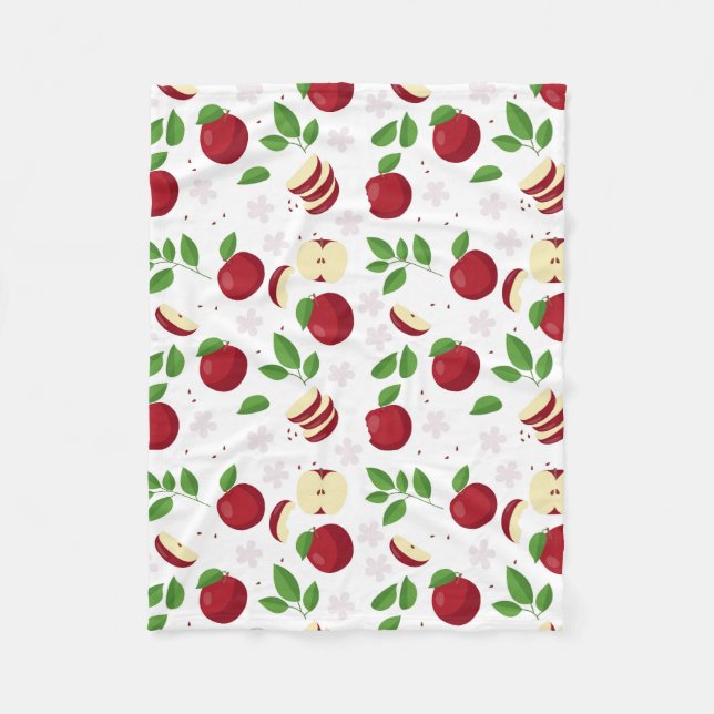 Red Apples, Blossoms & Greenery Pattern Fleece Blanket (Front)