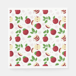 Red Apples, Blossoms & Greenery Pattern Napkins