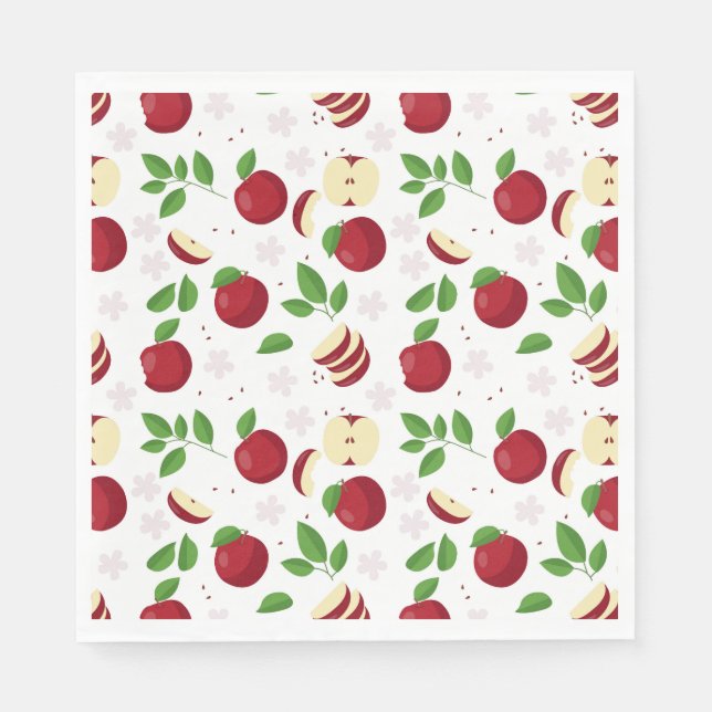 Red Apples, Blossoms & Greenery Pattern Napkins (Front)