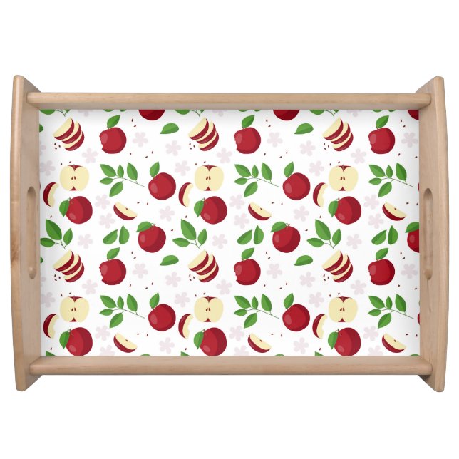 Red Apples, Blossoms & Greenery Pattern Serving Tray (Front)