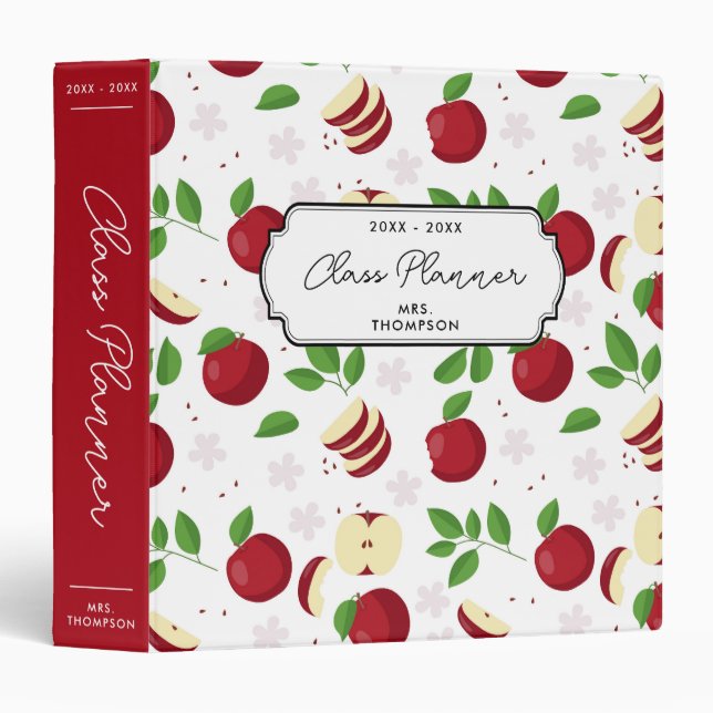 Red Apples, Blossoms & Greenery Teacher 3 Ring Binder (Front/Spine)