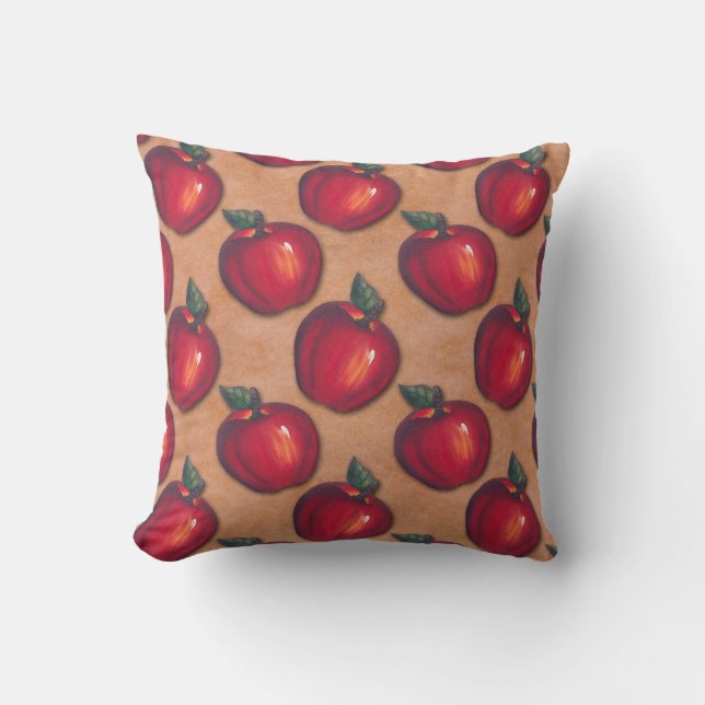 Red Apples Brown Throw Pillow (Front)