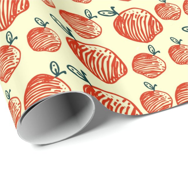 Red Apples Doodle Pattern Wrapping Paper (Roll Corner)