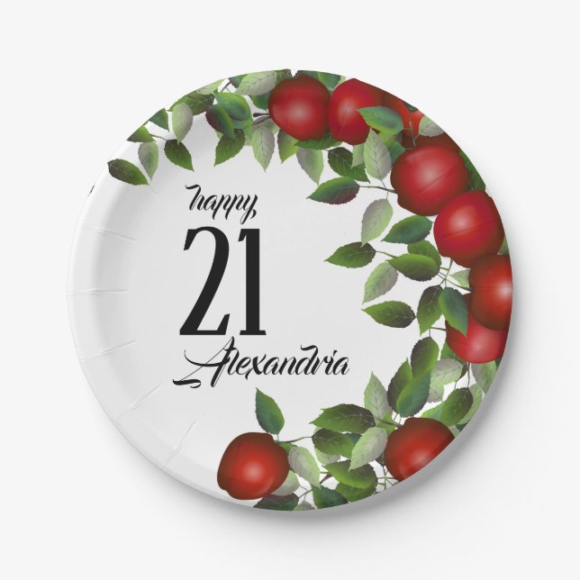 Red Apples Fruit | Birthday Paper Plates (Front)