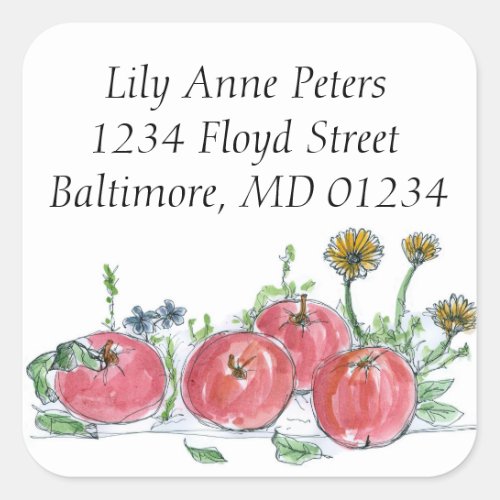 Red Apples Fruit Drawing Return Address Square Sticker