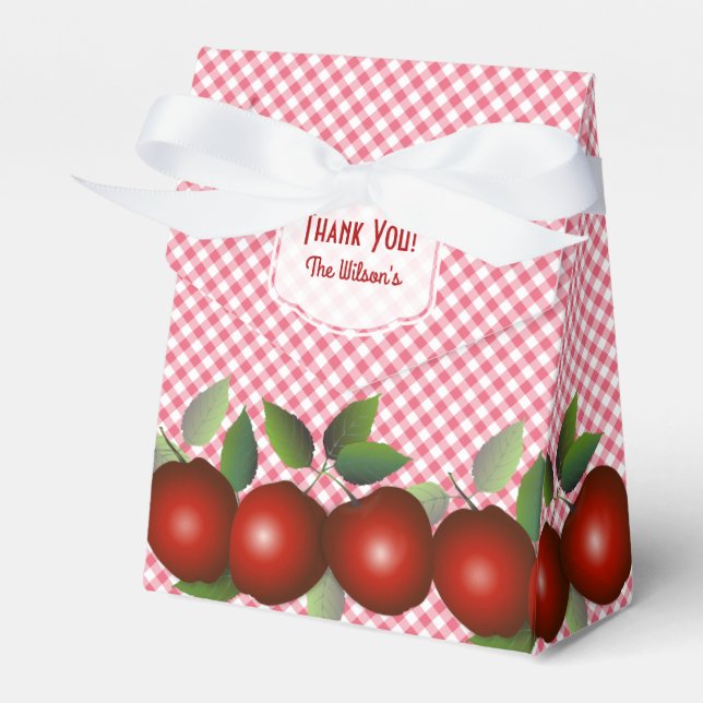 Red Apples Fruit Gingham Favor Boxes (Front Side)