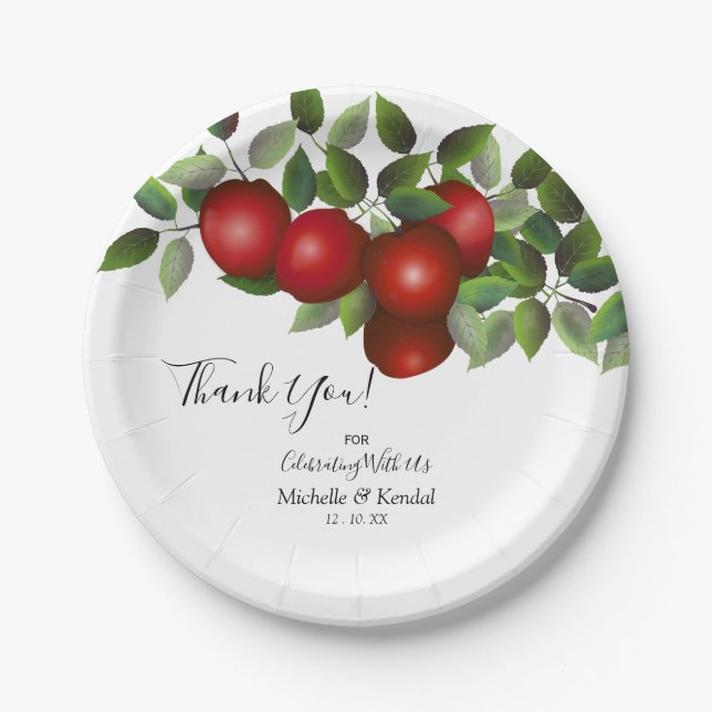 Red Apples Fruit | Thank You Paper Plates (Front)