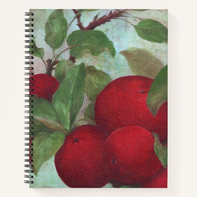 Red Apples Oil Painting on Green Notebook (Front)