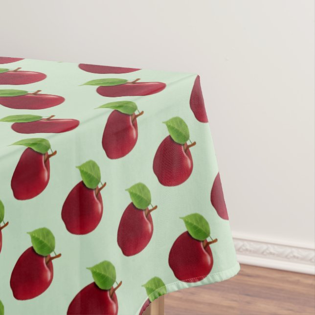 Red Apples on Light Green Tablecloth (In Situ)