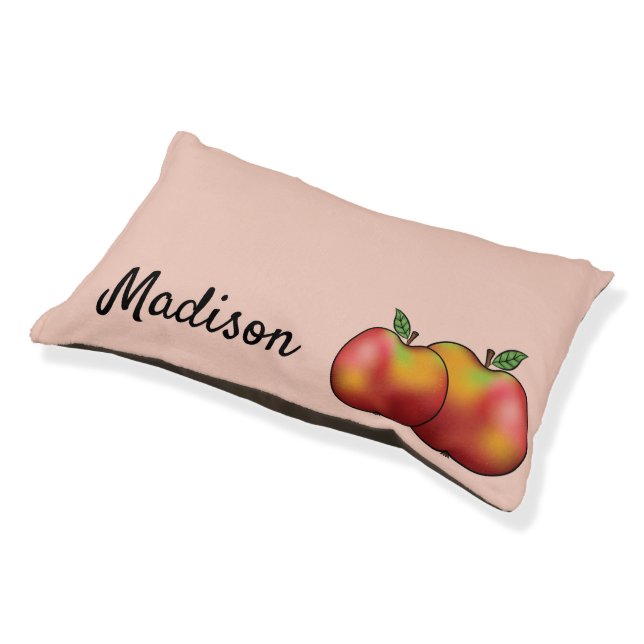 Red Apples On Pink With Custom Pet Name Bed (Angled)