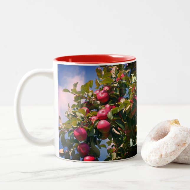 Red Apples On The Tree Nature Personalized   Two-Tone Coffee Mug (With Donut)