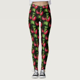 Red Apples On Tree Nature Pattern Leggings