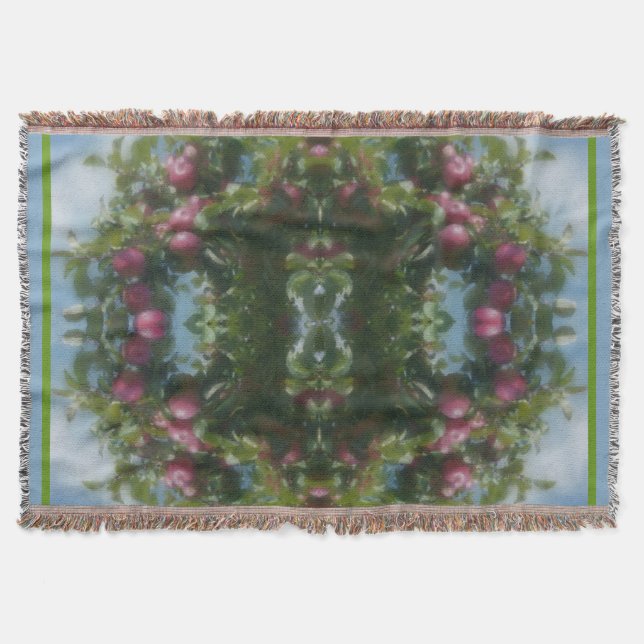 Red Apples On Tree Painting Art Pattern Throw Blanket (Front)