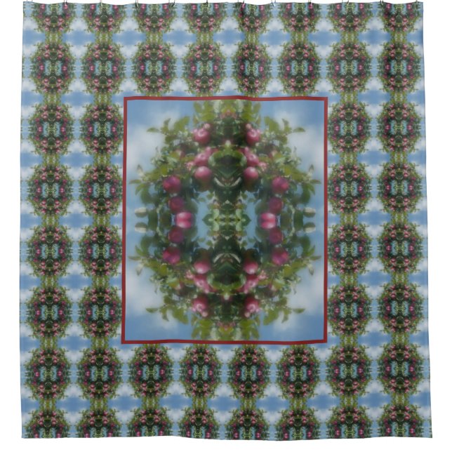 Red Apples On Tree Painting Nature Art Shower Curtain (Front)