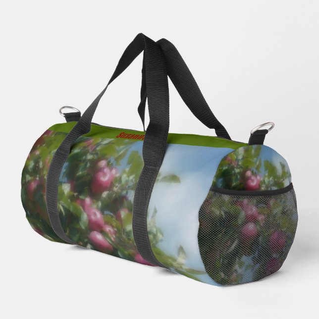 Red Apples On Tree Painting Personalized Duffle Bag (Right Corner)