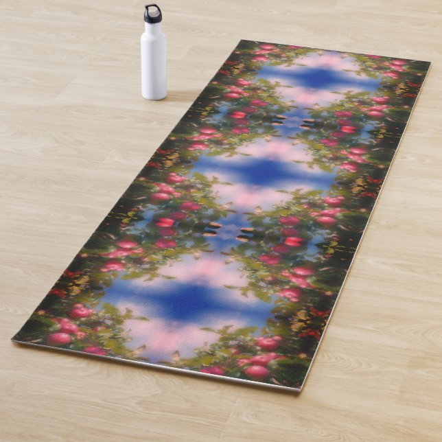 Red Apples On Tree Photo Painting Abstract Yoga Mat (In Situ)