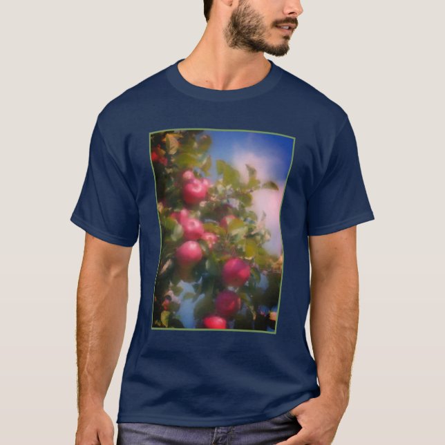 Red Apples On Tree Photo Painting T-Shirt (Front)