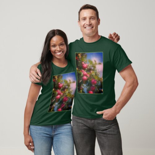 Red Apples On Tree Photo Painting T_Shirt