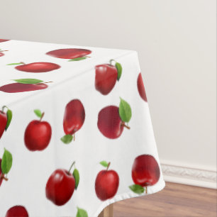 Red Apples on White Tablecloth