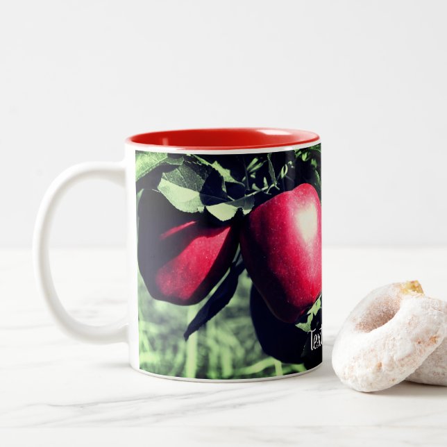 Red Apples Partial Color Personalized Two-Tone Coffee Mug (With Donut)