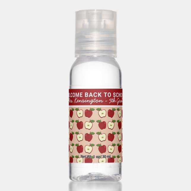 Red Apples Pattern Welcome Back to School Hand Sanitizer (Front)