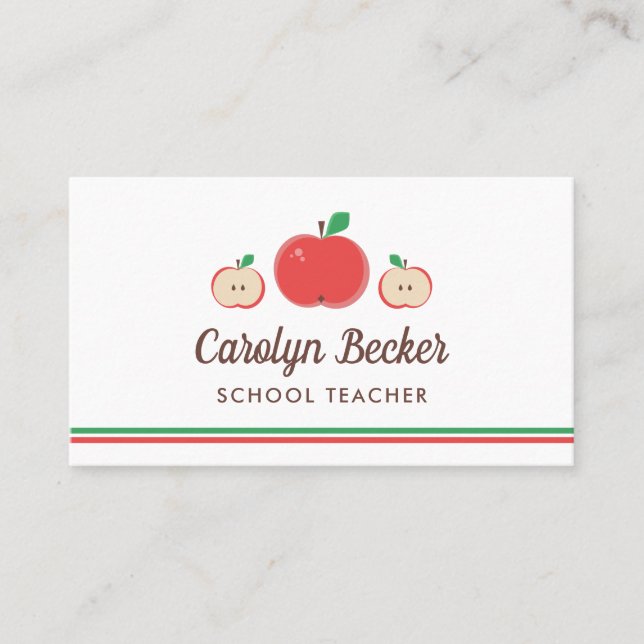 Red Apples School Teacher Business Card (Front)