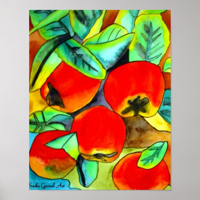 Red Apples watercolor original art painting Poster (Front)