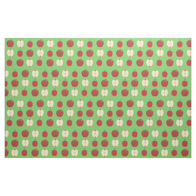Red Apples, Whole and Sliced on Green Fabric (Fat Quarter)