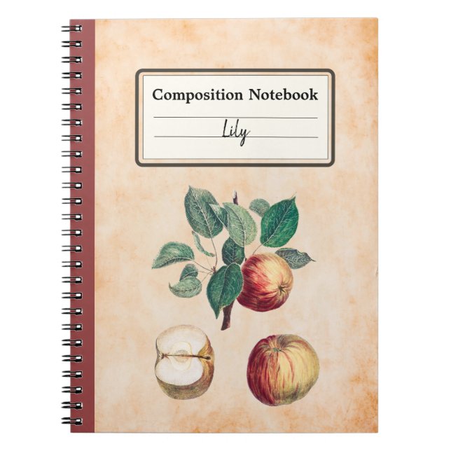 Red Apples With Leaves Personalized Composition Notebook (Front)