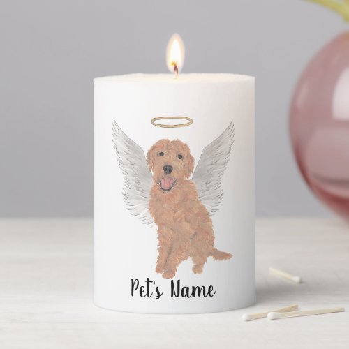 Red Apricot Golden Doodle Sympathy Memorial Pillar Candle
