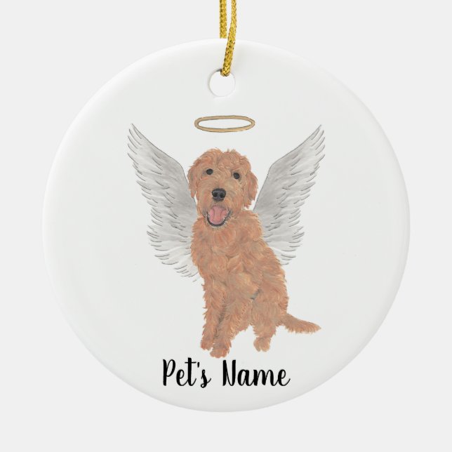 Red Apricot Golden Doodle Sympathy Memorial Pillar Ceramic Ornament (Front)