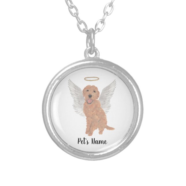 Red Apricot Golden Doodle Sympathy Memorial Silver Plated Necklace (Front)