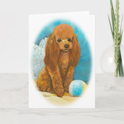 Red Apricot Poodle with Ball Card