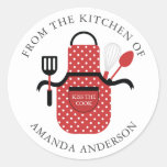 Red Apron Kiss The Cook From The Kitchen Of Classic Round Sticker at Zazzle