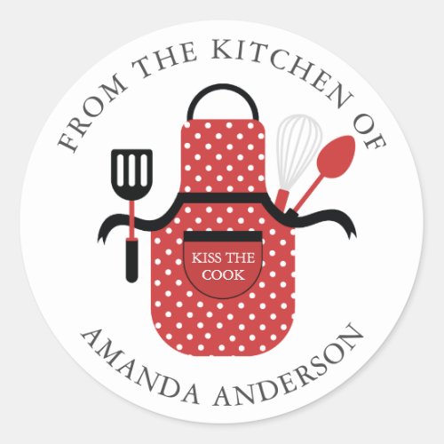 Red Apron Kiss the Cook From the Kitchen of Classic Round Sticker