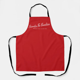 Red apron with Santa Fe Foodies logo