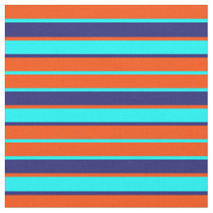 Red, Aqua, and Midnight Blue Lines Fabric