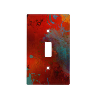 Red, Aqua & Gold Grunge Abstract Art Light Switch Cover