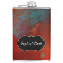 Red, Aqua & Gold Grunge Abstract Art, Personalized